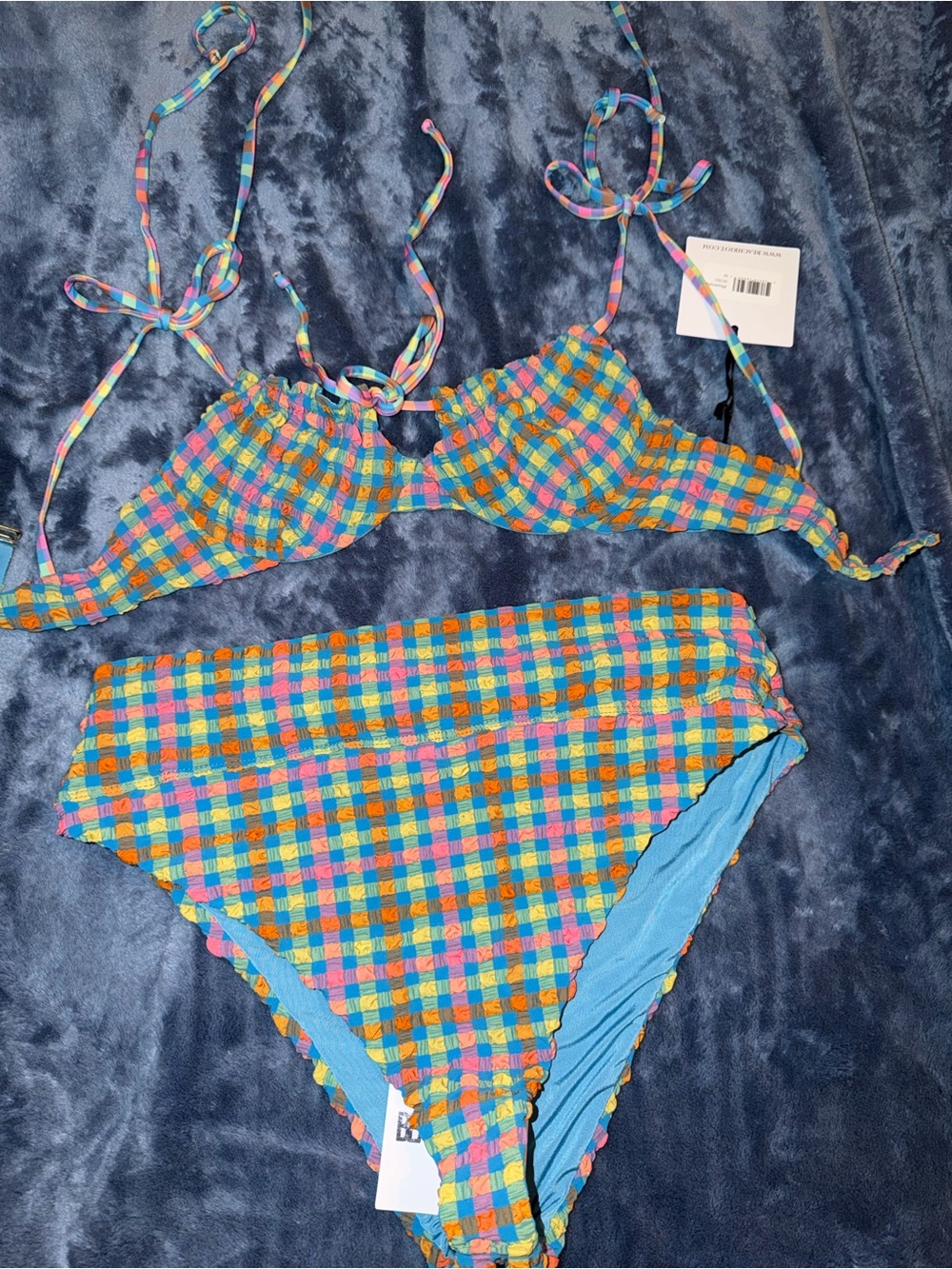 Beach Riot Multicolor Seersucker and Aqua Blue Bikini Bottom size XL